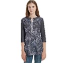 B Geologic Marine Life Motif Black And White Print Women s Zip Front V-Neck 3/4 Sleeve Casual Top Pocket Shirt View1