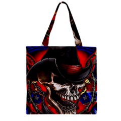 Confederate Flag Usa America United States Csa Civil War Rebel Dixie Military Poster Skull Zipper Grocery Tote Bag by Ket1n9