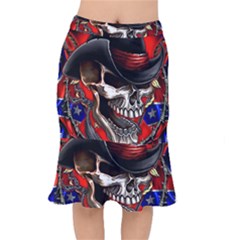 Confederate Flag Usa America United States Csa Civil War Rebel Dixie Military Poster Skull Short Mermaid Skirt by Ket1n9