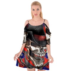 Confederate Flag Usa America United States Csa Civil War Rebel Dixie Military Poster Skull Cutout Spaghetti Strap Chiffon Dress by Ket1n9