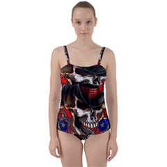 Confederate Flag Usa America United States Csa Civil War Rebel Dixie Military Poster Skull Twist Front Tankini Set by Ket1n9