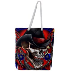 Confederate Flag Usa America United States Csa Civil War Rebel Dixie Military Poster Skull Full Print Rope Handle Tote (large) by Ket1n9