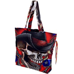 Confederate Flag Usa America United States Csa Civil War Rebel Dixie Military Poster Skull Drawstring Tote Bag by Ket1n9