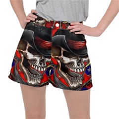 Confederate Flag Usa America United States Csa Civil War Rebel Dixie Military Poster Skull Women s Ripstop Shorts by Ket1n9