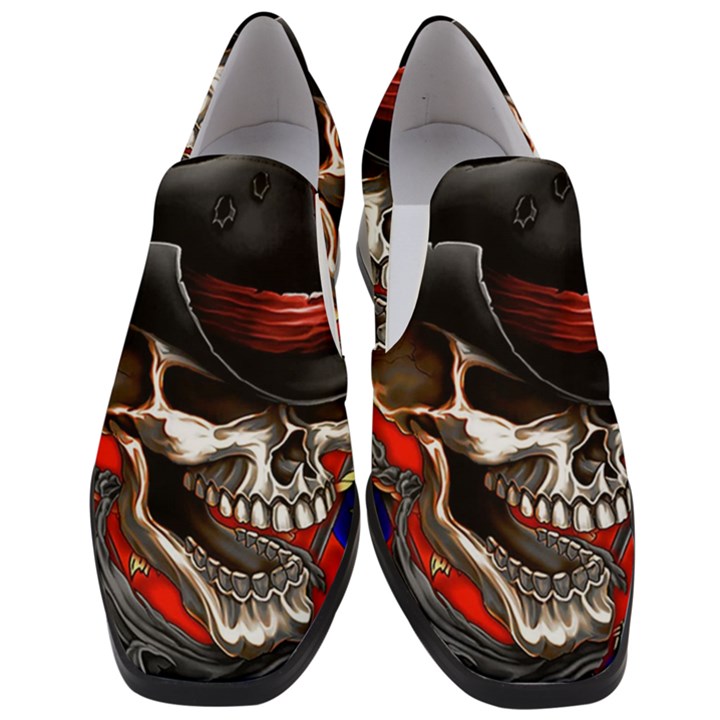 Confederate Flag Usa America United States Csa Civil War Rebel Dixie Military Poster Skull Women Slip On Heel Loafers