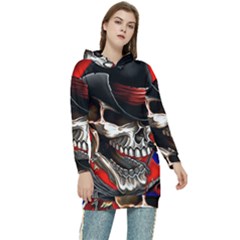 Confederate Flag Usa America United States Csa Civil War Rebel Dixie Military Poster Skull Women s Long Oversized Pullover Hoodie