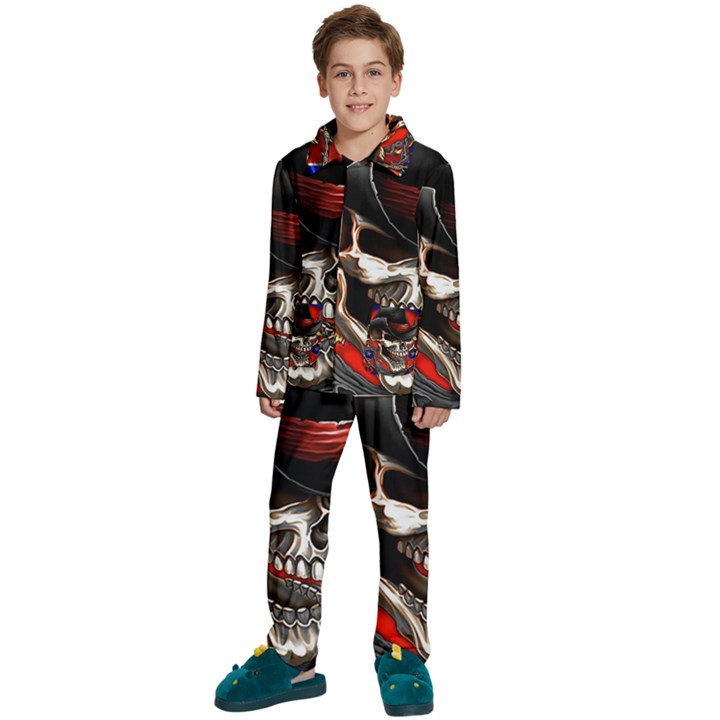 Confederate Flag Usa America United States Csa Civil War Rebel Dixie Military Poster Skull Kids  Long Sleeve Velvet Pajamas Set