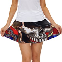 Confederate Flag Usa America United States Csa Civil War Rebel Dixie Military Poster Skull Women s Skort by Ket1n9