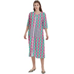 Yellow Blue Pattern Women s Cotton 3/4 Sleeve Nightgown