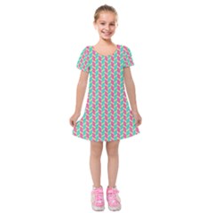 Yellow Blue Pattern Kids  Short Sleeve Velvet Dress