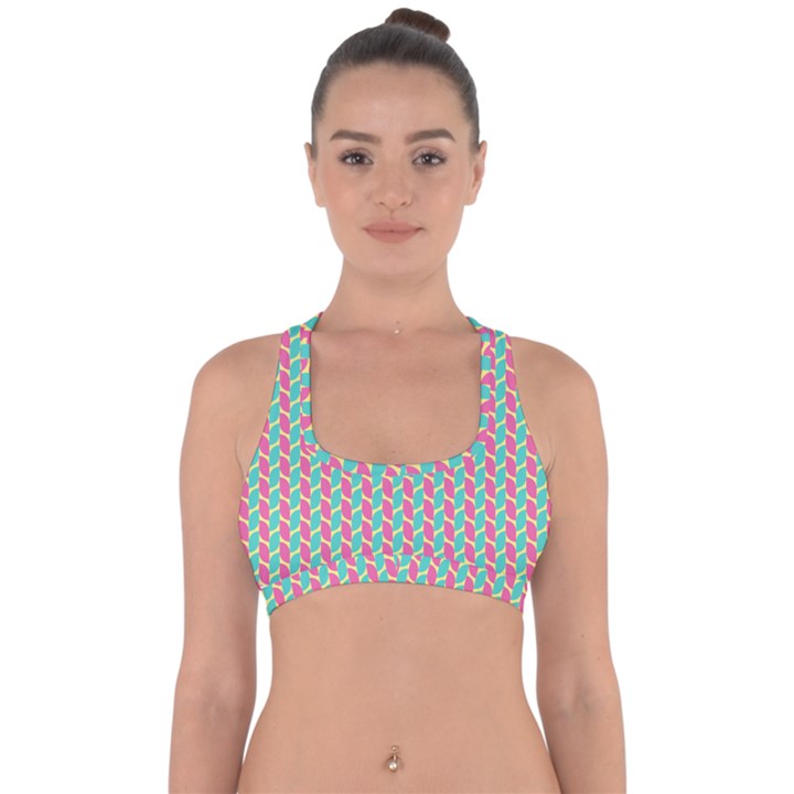 Yellow Blue Pattern Cross Back Hipster Bikini Top 