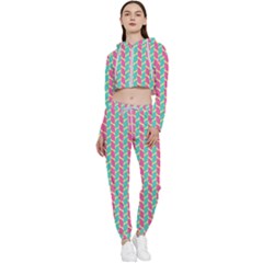 Yellow Blue Pattern Cropped Zip Up Lounge Set by ytdream