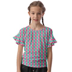 Yellow Blue Pattern Kids  Cut Out Flutter Sleeves by ytdream