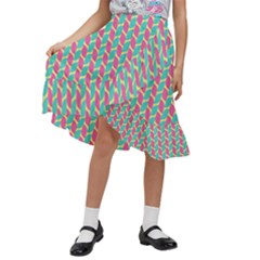 Yellow Blue Pattern Kids  Ruffle Flared Wrap Midi Skirt by ytdream