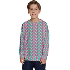 Yellow Blue Pattern Kids  Crewneck Sweatshirt