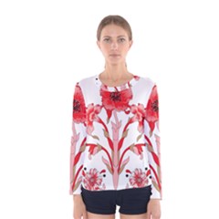 A Design Of A Red Flower On A White Background Women s Long Sleeve T-shirt