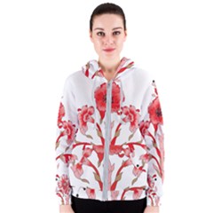 A Design Of A Red Flower On A White Background Women s Zipper Hoodie