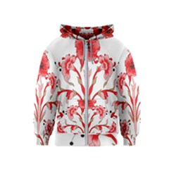 A Design Of A Red Flower On A White Background Kids  Zipper Hoodie