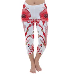 A Design Of A Red Flower On A White Background Capri Winter Leggings 