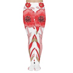 A Design Of A Red Flower On A White Background Tights