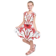 A Design Of A Red Flower On A White Background Kids  Short Sleeve Dress by catchydesignhill