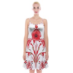 A Design Of A Red Flower On A White Background Spaghetti Strap Velvet Dress