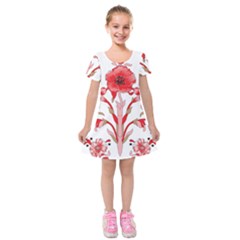 A Design Of A Red Flower On A White Background Kids  Short Sleeve Velvet Dress