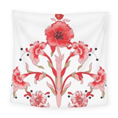 A Design Of A Red Flower On A White Background Square Tapestry (large)