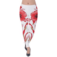 A Design Of A Red Flower On A White Background Velvet Leggings