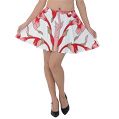 A Design Of A Red Flower On A White Background Velvet Skater Skirt