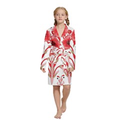 A Design Of A Red Flower On A White Background Kids  Long Sleeve Velvet Lounge Robe