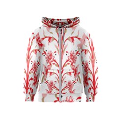 A Drawing Of A Red Flower And Leaves On A White Background Kids  Zipper Hoodie