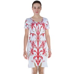 A Drawing Of A Red Flower And Leaves On A White Background Short Sleeve Nightdress by catchydesignhill