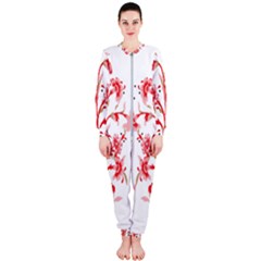 A Drawing Of A Red Flower And Leaves On A White Background Onepiece Jumpsuit (ladies)