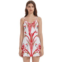 A Drawing Of A Red Flower And Leaves On A White Background Body Wrap Sleeveless V-neck Mini Dress