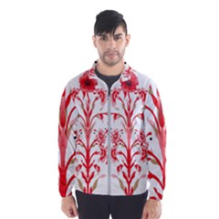 A Drawing Of A Red Flower And Leaves On A White Background Men s Windbreaker