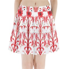 A Drawing Of A Red Flower And Leaves On A White Background Pleated Mini Skirt by catchydesignhill