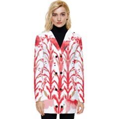 A Drawing Of A Red Flower And Leaves On A White Background Button Up Hooded Coat  by catchydesignhill