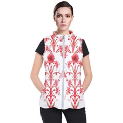 A Drawing Of A Red Flower And Leaves On A White Background Women s Puffer Vest