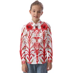 A Drawing Of A Red Flower And Leaves On A White Background Kids  Long Sleeve Shirt by catchydesignhill