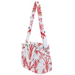 A Drawing Of A Red Flower And Leaves On A White Background Rope Handles Shoulder Strap Bag by catchydesignhill