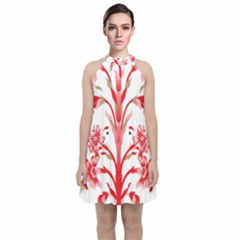 A Drawing Of A Red Flower And Leaves On A White Background Velvet Halter Neckline Dress 