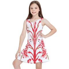 A Drawing Of A Red Flower And Leaves On A White Background Kids  Lightweight Sleeveless Dress by catchydesignhill