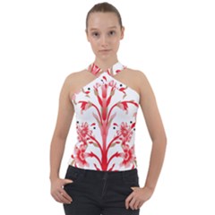 A Drawing Of A Red Flower And Leaves On A White Background Cross Neck Velour Top by catchydesignhill