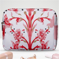 A Drawing Of A Red Flower And Leaves On A White Background Make Up Pouch (large) by catchydesignhill