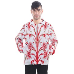 A Drawing Of A Red Flower And Leaves On A White Background Men s Half Zip Pullover