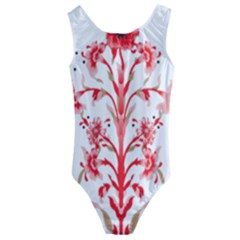 A Drawing Of A Red Flower And Leaves On A White Background Kids  Cut-out Back One Piece Swimsuit by catchydesignhill