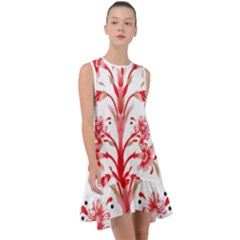 A Drawing Of A Red Flower And Leaves On A White Background Frill Swing Dress by catchydesignhill