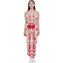 A Drawing Of A Red Flower And Leaves On A White Background V-neck Camisole Jumpsuit