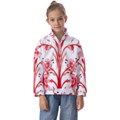 A Drawing Of A Red Flower And Leaves On A White Background Kids  Half Zip Hoodie by catchydesignhill